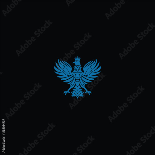 Majestic Eagle emblem with royal crown on dark background illustration