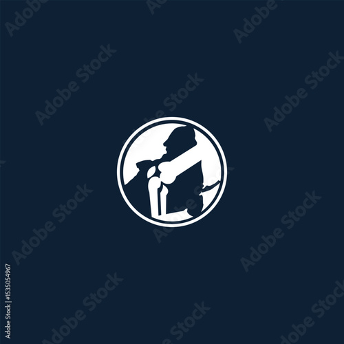 Medical illustration of the human skeletal system inside a circular frame