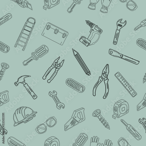 Seamless pattern of workshop tools. Repair tools background. Seamless pattern of repair tools. seamless carpenter's tools pattern. Seamless Pattern of Hand-Drawn Power Tools. 