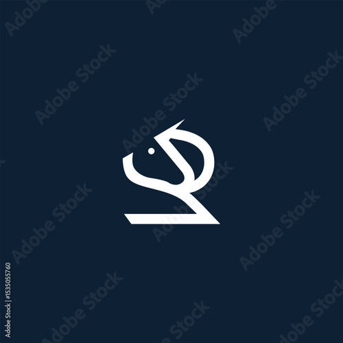 minimalistic monogram letter R combination horse negative space