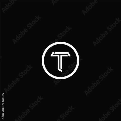 Minimalistic Letter T Logo Symbol in a Circular Frame on Black Backdrop