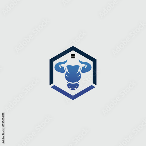 Modern emblem design showcasing a stylized bull's head within a house shape