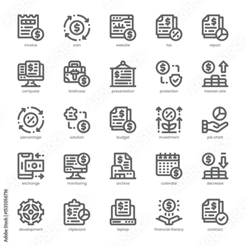 Budget Monitoring Icon pack for your website, mobile, presentation, and logo design. Budget Monitoring Icon outline design. Vector graphics illustration and editable stroke.