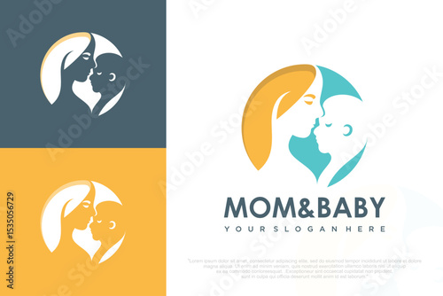 Mother and baby logo. Mom holding her child in her arms , vector illustration