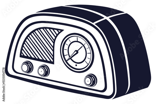 Vintage Radio Vector Silhouette on White