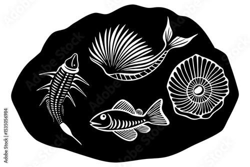 Rock Layer Fossilized Ocean Animals Vector Art
