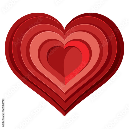 Layered Red Heart Papercut Art on White Background
