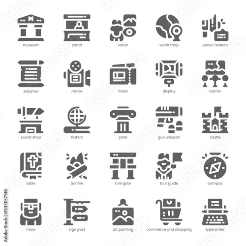 Cultural Tour Icon pack for your website, mobile, presentation, and logo design. Cultural Tour Icon solid design. Vector graphics illustration and editable stroke.