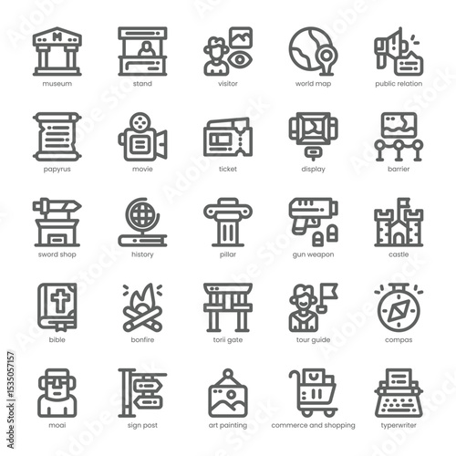 Cultural Tour Icon pack for your website, mobile, presentation, and logo design. Cultural Tour Icon outline design. Vector graphics illustration and editable stroke.