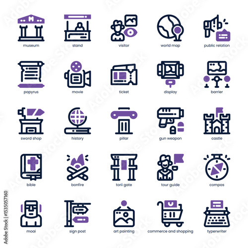 Cultural Tour Icon pack for your website, mobile, presentation, and logo design. Cultural Tour Icon dual tone design. Vector graphics illustration and editable stroke.