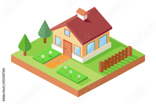 Top View Countryside House with Garden Scene