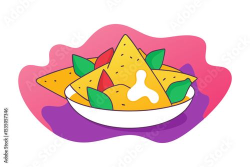 Mexican Nacho Plate with Toppings Vector Art