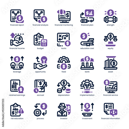 Financial Review Icon pack for your website, mobile, presentation, and logo design. Financial Review Icon dual tone design. Vector graphics illustration and editable stroke.