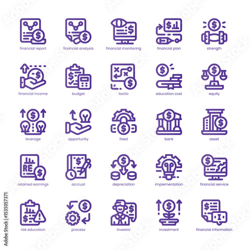 Financial Review Icon pack for your website, mobile, presentation, and logo design. Financial Review Icon line basic color design. Vector graphics illustration and editable stroke.