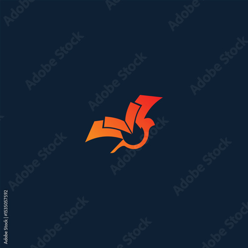 Stylized Bird with Wing-Like Paper Sections in Orange and Red Gradient