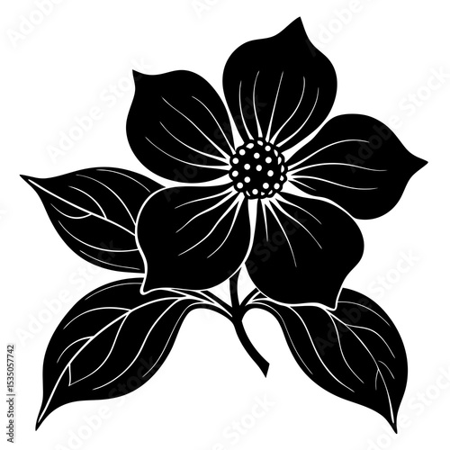 Dogwood Blossom Vector | Generative AI & Linocut Silhouette Floral Design