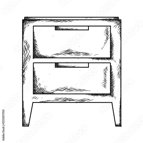 bedside table illustration hand draw style in vintage engraved sketch outline style