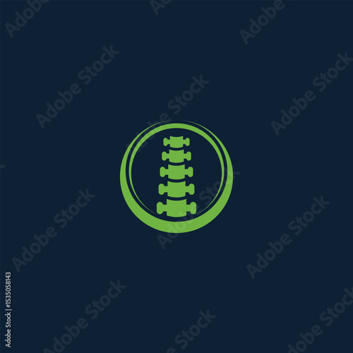 Stylized spine within a circle emphasizing healthcare and wellness concept