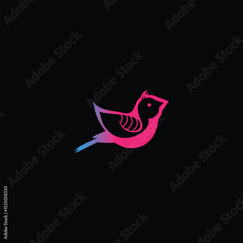 Vibrant Gradient Bird Illustration on Black Background with Clean Design