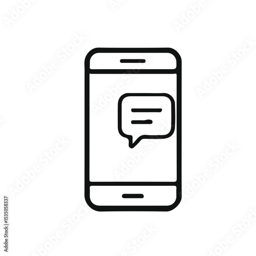 Flat vector icon of a smartphone displaying a speech bubble, representing messaging, chat, communication, mobile apps, or notifications. Ideal for telecom, social media, customer support.