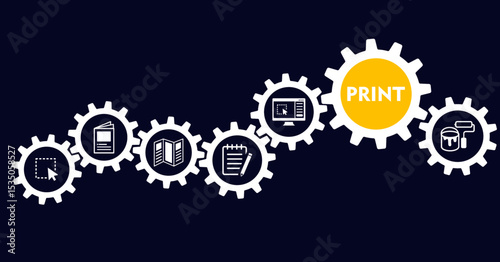 Print banner web icon vector illustration concept with icon of flyer, advertisement, brochure, poster, postcards, cmyk, picture editing, dtp, and prepress
