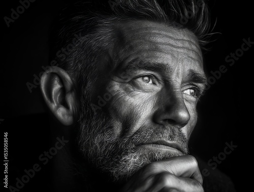 Contemplative man portrait monochrome black and white