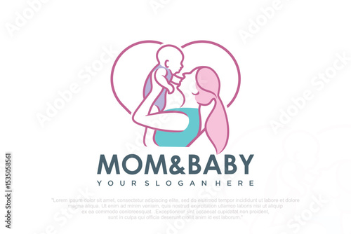 mother child love care logo in flat design . vector illustration