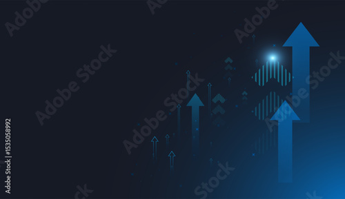 A Multiple arrows ascending against a dark blue digital background represent data analytics, financial trends, and market momentum. or technological growth concept vector illustration