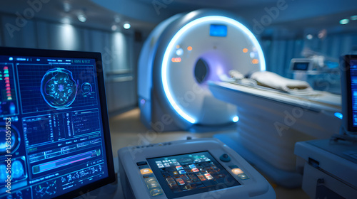 Moderne MRT-Untersuchung mit digitalen Kontrollmonitoren