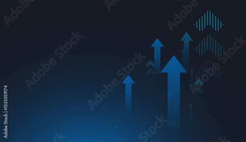 The glowing upward arrow surrounded by digital elements symbolizes futuristic progress, innovationtechnological growth concept vector illustration