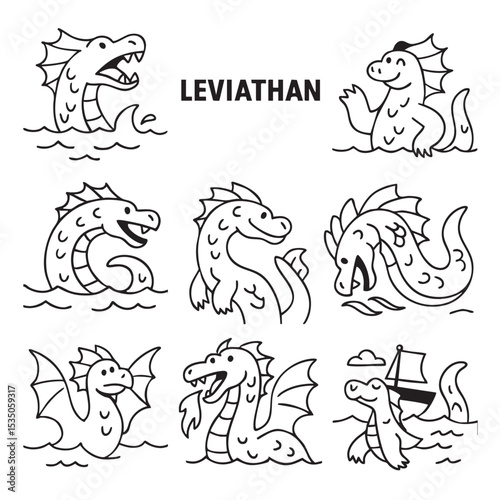 Cute dragon illustrations in various poses, showcasing playful and whimsical style