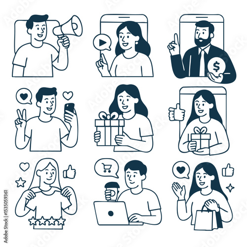 Collection of illustrations depicting various people engaging activities related to