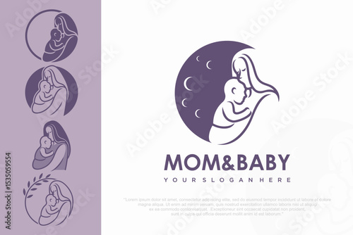 Mom and baby logo design icon with unique element concept . vector illustration
