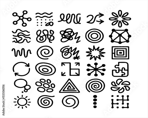A diverse collection of vector icons for web design, featuring elements like flowers, suns, hearts, and stars