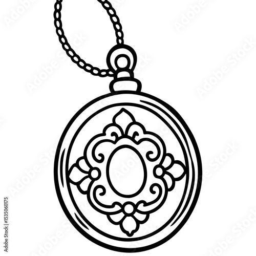 Vintage Locket Line Art Illustration