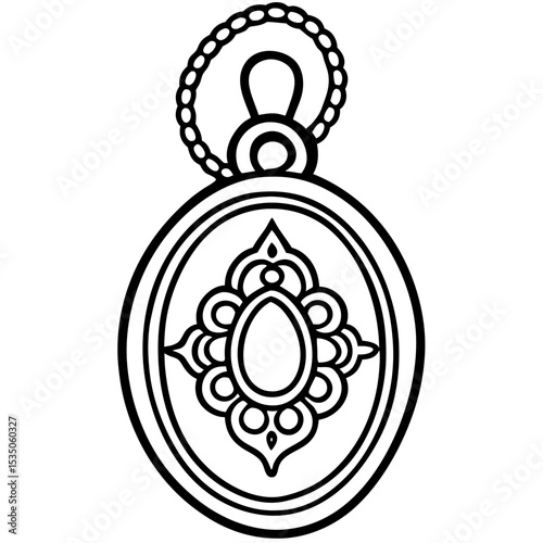 Vintage Locket Line Art Illustration