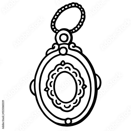 Vintage Locket Line Art Illustration
