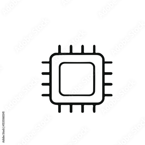 Flat vector icon of a microchip with a core and casing. Symbolizes processors, semiconductors, electronics, computing power, hardware design, or IoT devices.
