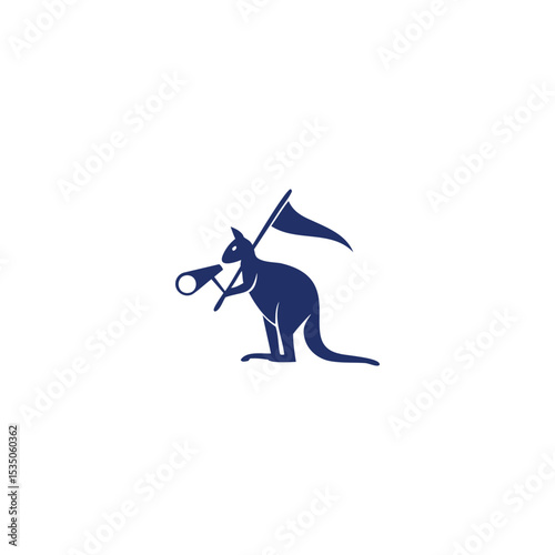Victory Kangaroo Logo.  Powerful Mascot Holding a Flag Symbolizing Triumph and National Pride