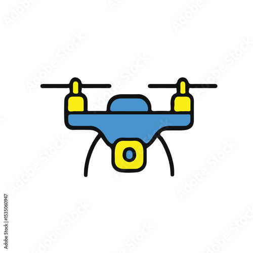 Flat vector icon of a drone with propellers, representing aerial technology, UAV, drone photography, remote control, or advanced robotics. Suitable for tech, photography, and surveillance themes.