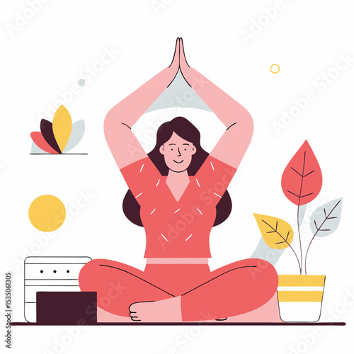 Serene woman practicing yoga in a peaceful home environment, promoting mindfulness, well-being, meditation, and healthy living
