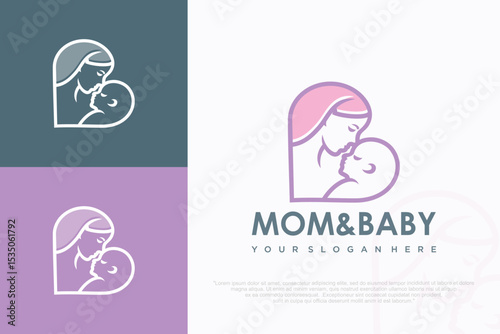letter B , Mom and baby logo design icon with unique element concept . vector illustration
