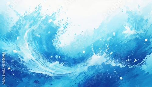  vivid abstract ocean wave splash in blue watercolor style with swirling motion and dynamic droplets for branding, print artwork, web banner, or digital background