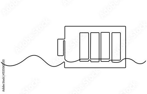 Continuous one line drawing of battery charging. Single line drawing illustration of battery charging symbol. Electricity energy concept vector art. Doodle line illustration.