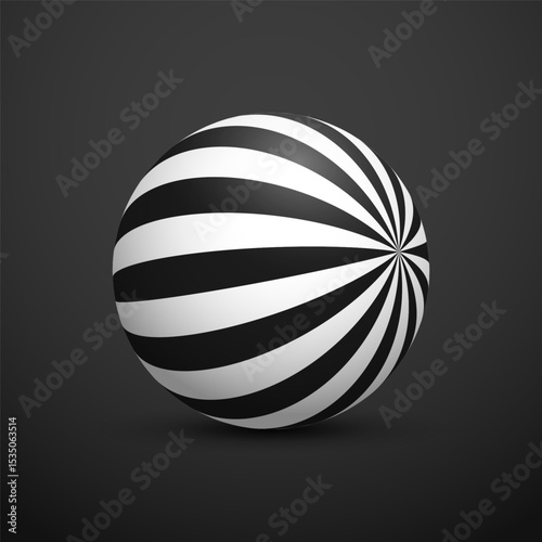Fototapeta Naklejka Na Ścianę i Meble -  Abstract optical illusion sphere. Hypnotic spiral ball with black and white lines. Vector illustration.