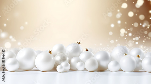 Wide banner featuring subtle white spheres and cylinders randomly scattered over a flat white floor and softly glowing background