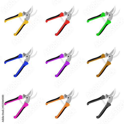 Colorful Pruning Shears Vector Illustration Set – Garden Cutting Tool for Landscaping, Building, and Architecture Use