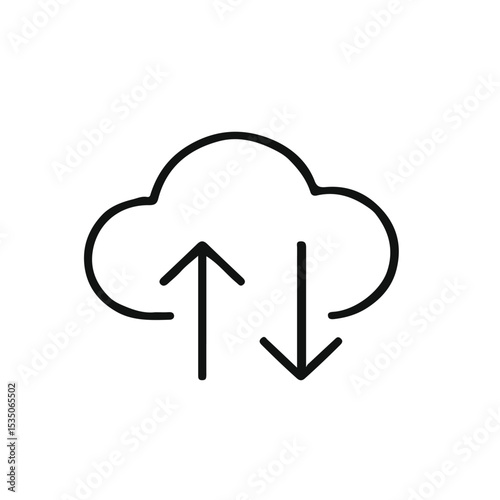 Flat icon of a cloud with upload and download arrows, symbolizing cloud storage, online backup, data sync, cloud computing, and file sharing. Perfect for tech services, apps, data infrastructure.