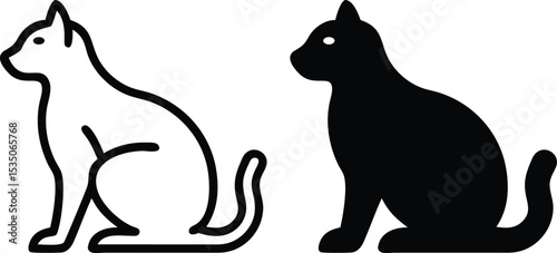 Minimalist Seated Cat Silhouette in Simple Line Art Vector with Elegant Profile View