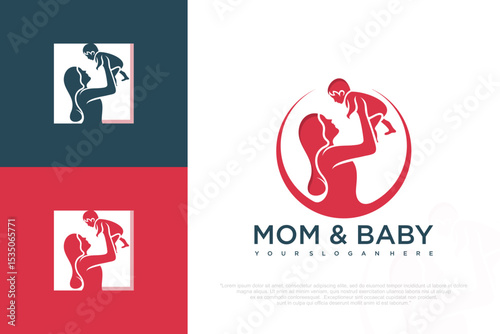 Mother and baby logo. Mom holding her child in her arms , vector illustration